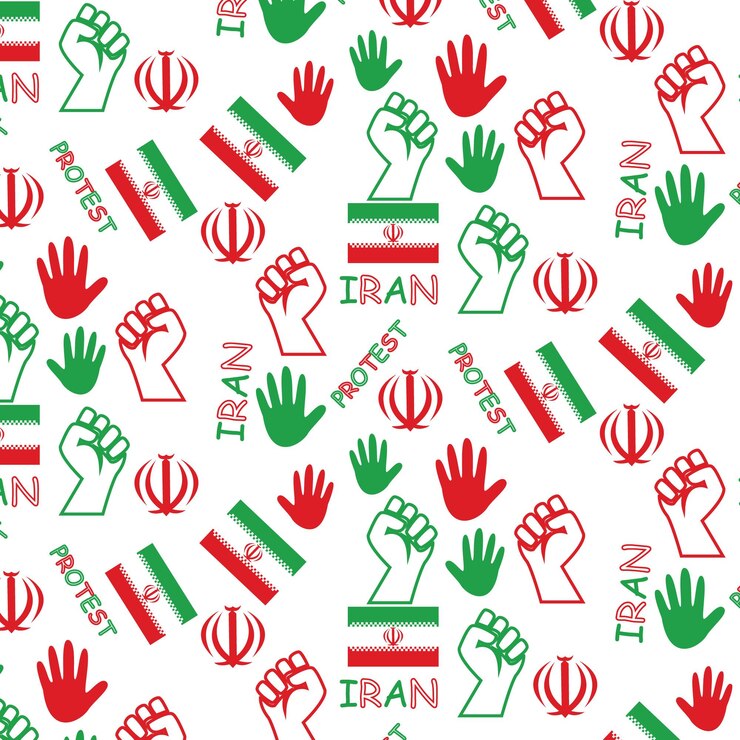 Patrón de protesta de Irán con texto y mano