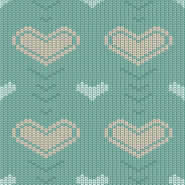 Patrón de punto sin costuras fondo verde corazones Color vector ilustración lana fondo transparente