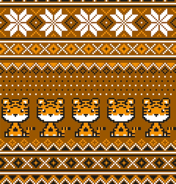 Patrón de punto de navidad y año nuevo en tigre. diseño de suéter de punto de lana. papel tapiz de papel de envolver estampado textil.