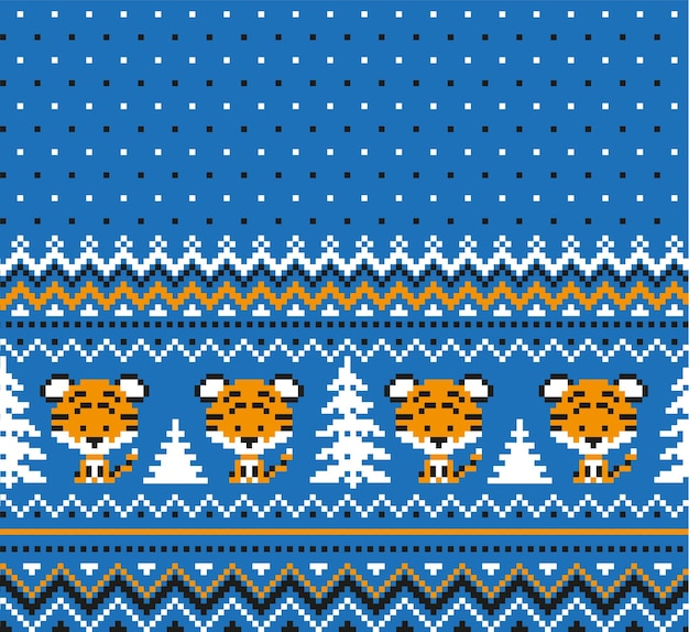 Patrón de punto de navidad y año nuevo en tigre. diseño de suéter de punto de lana. papel tapiz de papel de envolver estampado textil.