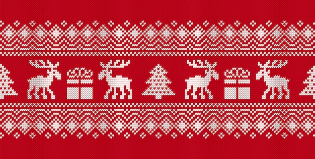 Patrón de punto de Navidad Xmas fondo sin costuras con ciervo y caja de regalos estampado suéter de punto