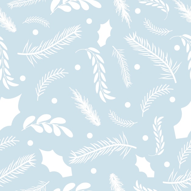 Patrón Ramas de invierno del árbol de Navidad y flores de invierno Vector