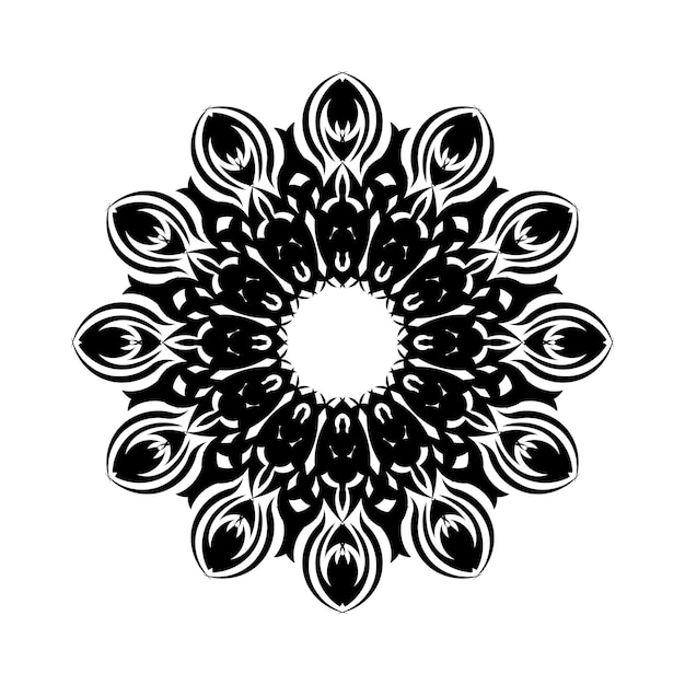 Patrón redondo ornamental de contorno negro sobre fondo blanco. Diseño de plantilla de tarjeta. Ilustración vectorial.
