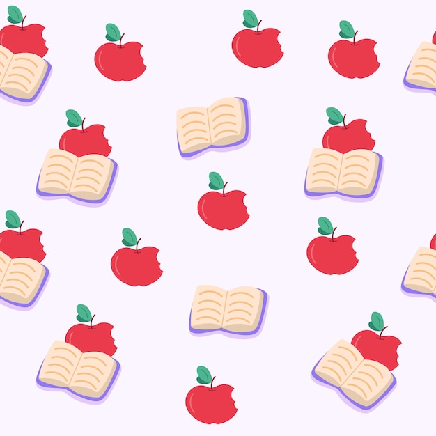 Patrón de regreso a la escuela sin inconvenientes con un libro abierto y una manzana Ilustración vectorial