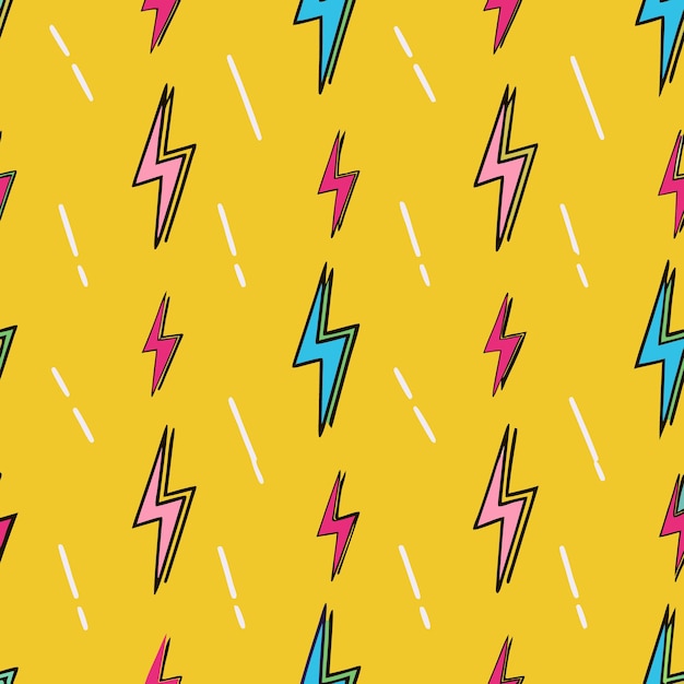 patrón de relámpago sin costuras en fondo amarillo diseño de energía eléctrica de arte pop retro