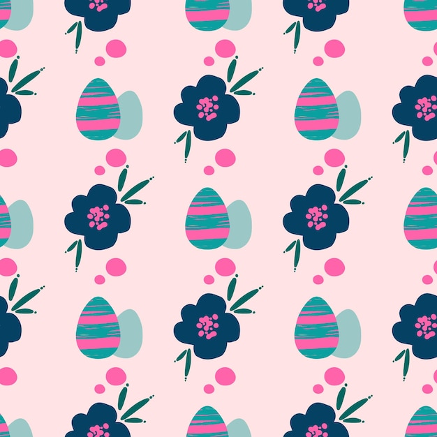 Patrón de repetición sin costuras de Pascua con flores y puntos de huevos rosas y azules Fondo o textura para papel tapiz de tela ropa textil envolver etiquetas de scrapbooking cubrir tarjetas invitación