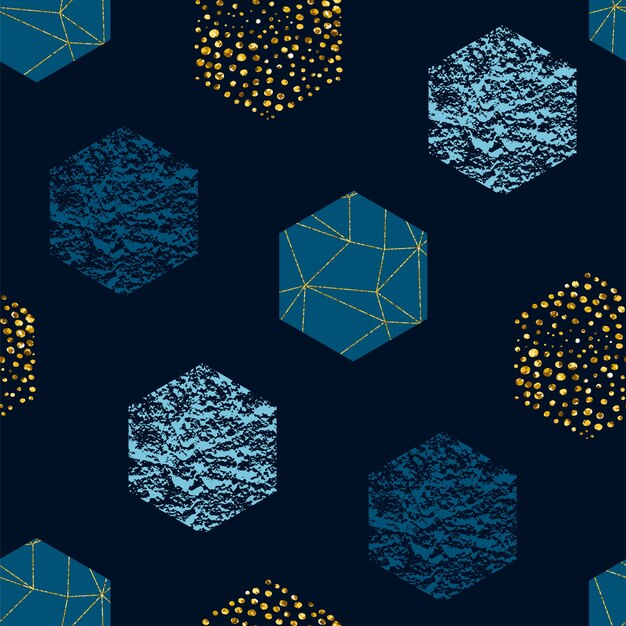 Patrón de repetición sin fisuras geométrica abstracta con hexágonos y textura de brillo