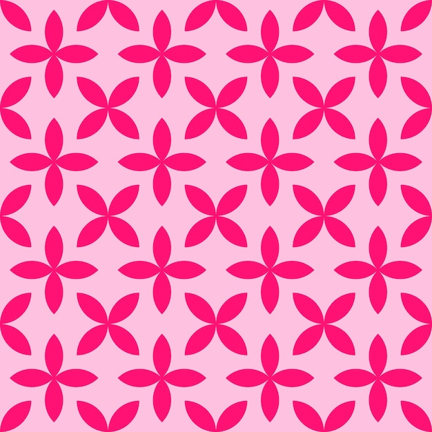 Patrón de repetición geométrica perfecta de flor vibrante con cuatro pétalos sobre fondo rosa