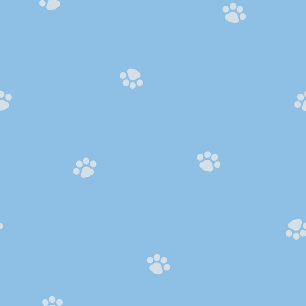 Patrón de repetición de pata de huella de gato y perro sin costuras en fondo azul