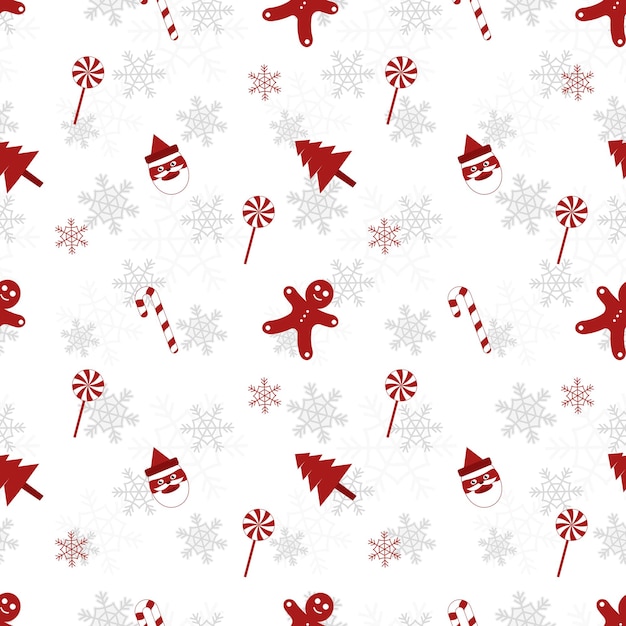 Patrón de repetición de silueta de objeto de Navidad en color rojo sobre fondo de color blanco plano Patrón sin costura de objeto de Navidad