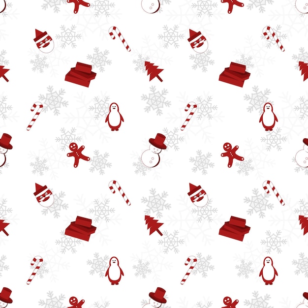 Patrón de repetición de silueta de objeto de Navidad en color rojo sobre fondo de color blanco plano Patrón sin costura de objeto de Navidad