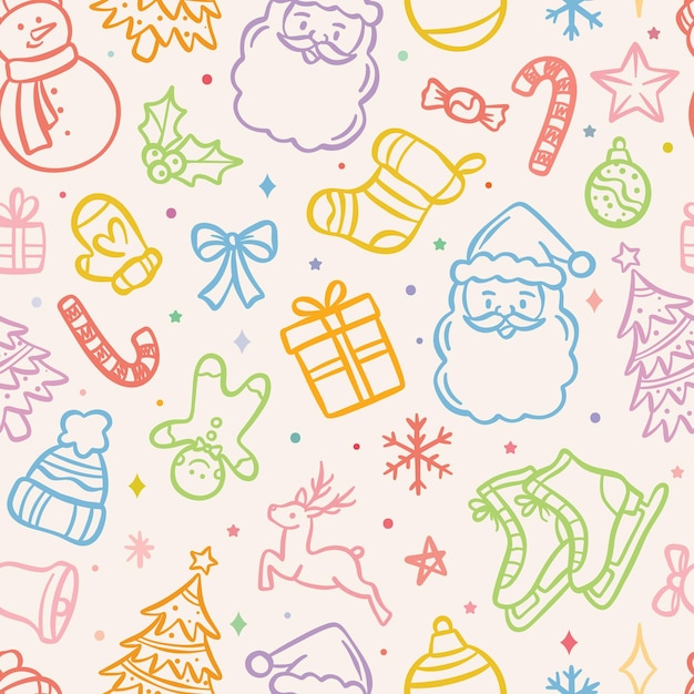El patrón de repetición del vector de Navidad de dibujos animados de colores lindos se repite sin problemas