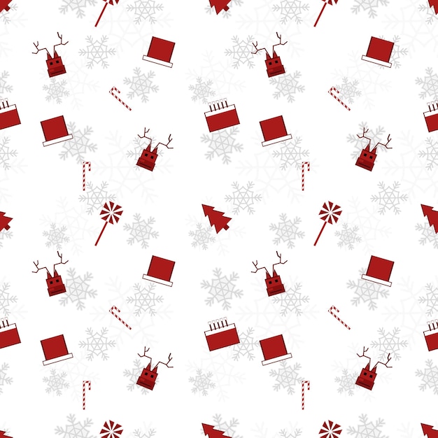 Patrón de repetición de vector de silueta de objeto de navidad rojo creado sobre fondo blanco patrón de repetición de objeto de navidad de bordes afilados