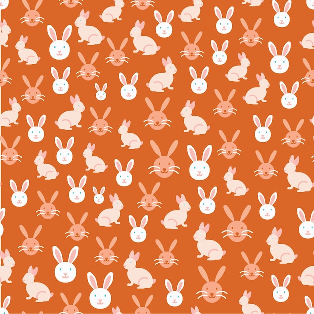 Patrón de repetición de vectores de conejos lindos naranja y rosa pastel. Ideal para proyectos de decoración de Pascua y primavera.
