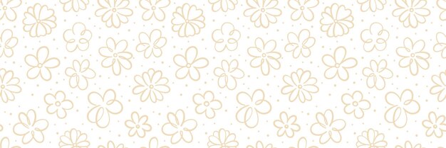Patrón de repetición vectorial de margarita blanca de dibujos animados con fondo horizontal repetitivo sin costuras