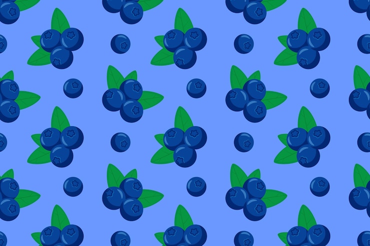 Vector patrón repetitivo de arándanos sobre un fondo azul.