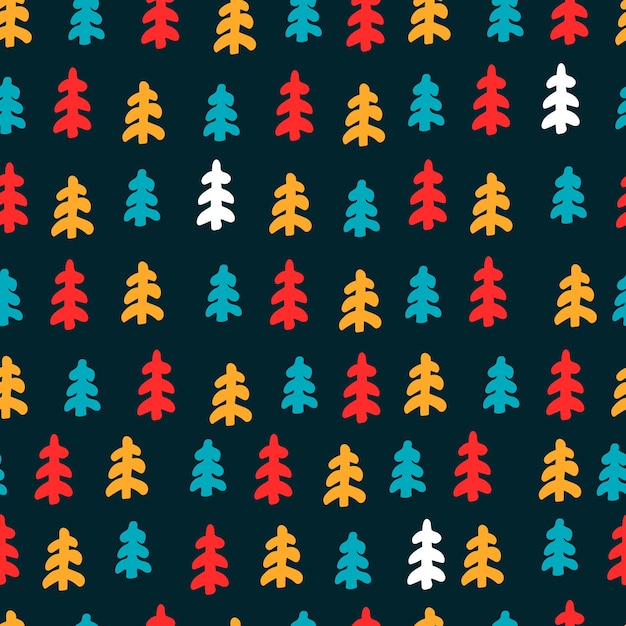 Vector patrón repetitivo sin costuras con abetos nevados concepto de invierno de la víspera de año nuevo de navidad fondo azul oscuro para para el letrero de superficie de envoltura de regalos y otros proyectos de diseño