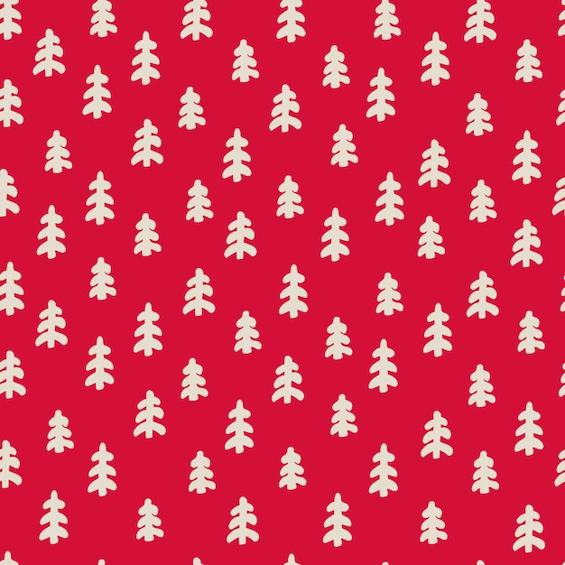 Patrón repetitivo sin costuras con abetos nevados concepto de invierno de la víspera de Año Nuevo de Navidad Fondo rojo para el diseño de superficies de papel de embalaje y otros proyectos de diseño