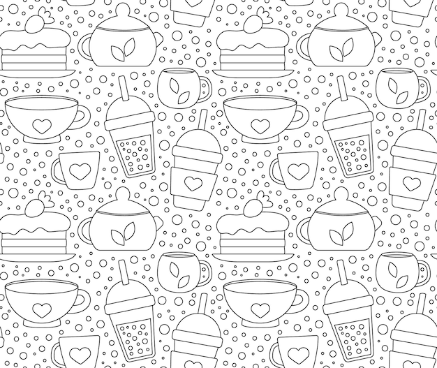 Patrón repetitivo sin costuras con bebidas y postres para el menú del café Imprimir para una tienda con té y café y una bebida caliente Ilustración vectorial