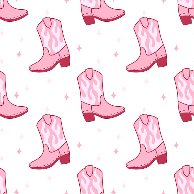 Patrón repetitivo sin costuras de botas de vaquera rosas con diseño de llama