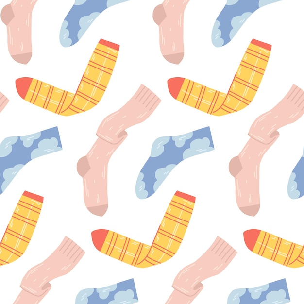 Patrón repetitivo de medias y calcetines sobre un fondo blanco en colores primaverales