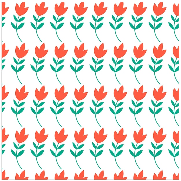 Patrón repetitivo de tulipanes rojos estilizados y hojas verdes