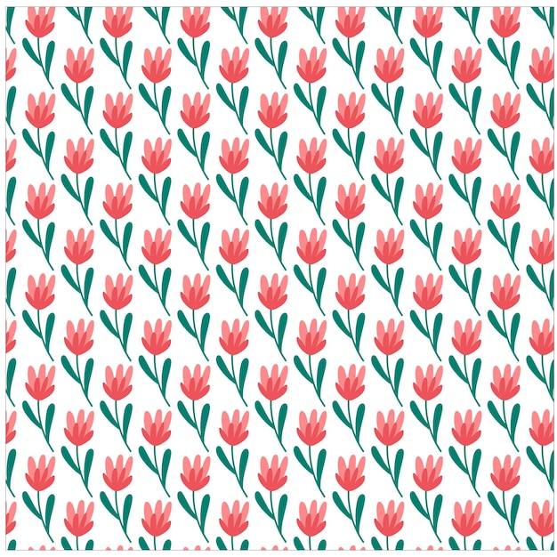 El patrón repetitivo de los tulipanes rojos y las hojas verdes