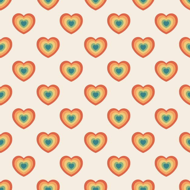 Patrón retro con corazón hipnótico en colores del arco iris Impresión de patrón sin costuras vectorial para cubiertas de tela