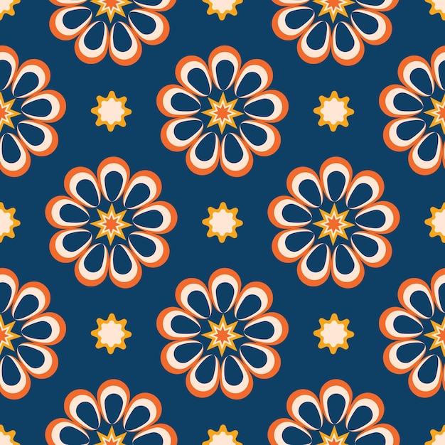 Patrón retro sin costuras en forma de flores con un tema étnico