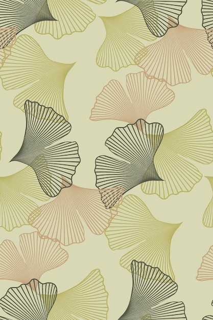patrón retro sin costuras hojas de Ginkgo biloba dibujadas a mano. Estilo gráfico de dibujo japonés, plantilla