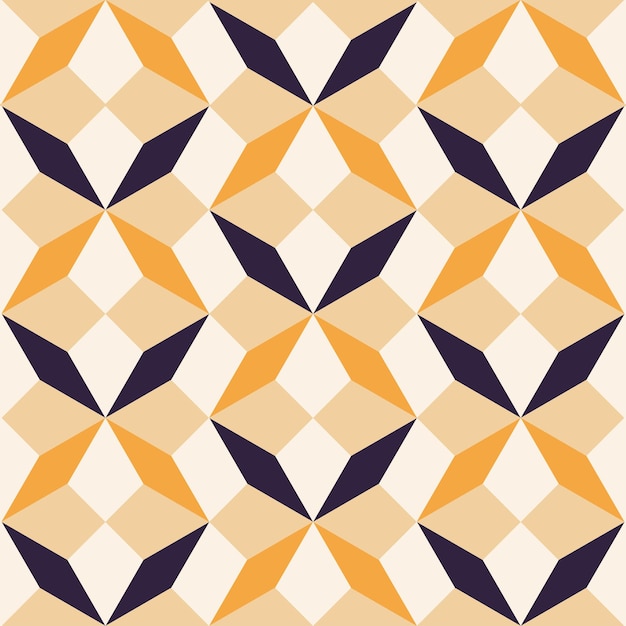 Patrón retro geométrico en amarillo mostaza y azul con fondo a cuadros