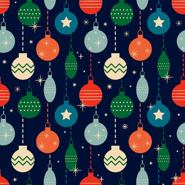 patrón retro con juguetes de árbol de Navidad telón de fondo de Navidad vintage