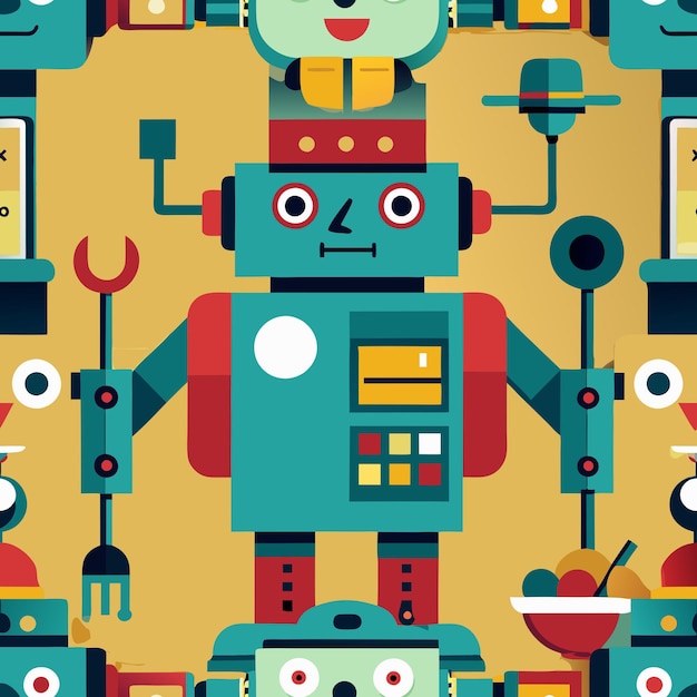 Un patrón de robot lúdico con un diseño retro