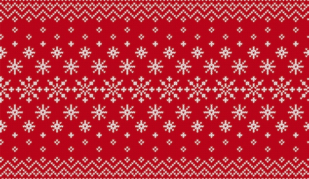 Patrón rojo de Navidad de punto Fondo sin costura de invierno Textura de punto de Navidad Estampado festivo con copos de nieve