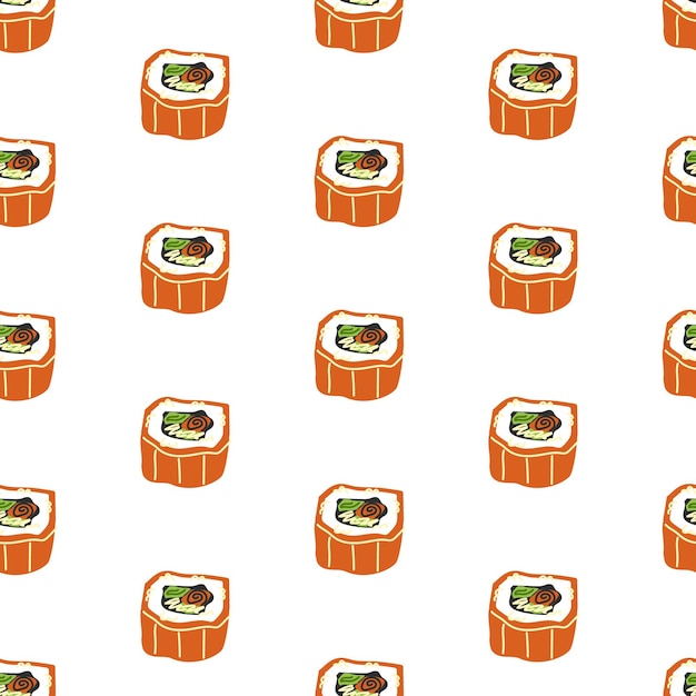 Patrón de rollos de salmón comida asiática ilustración dibujada a mano repita el fondo para el fondo de pantalla