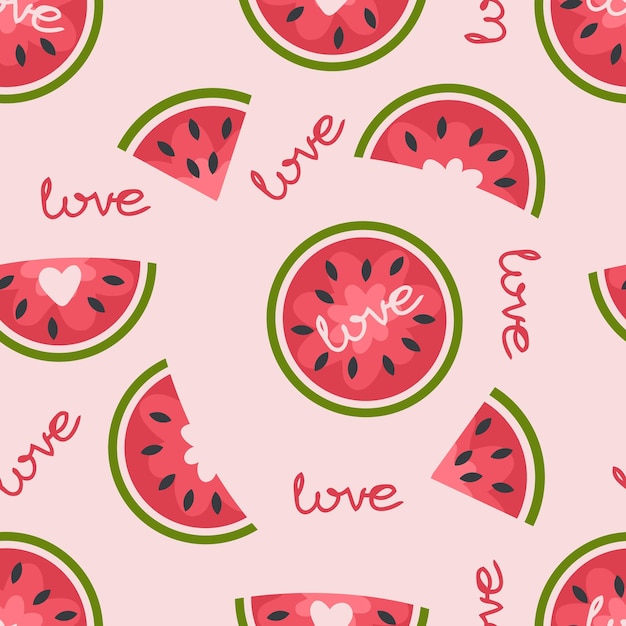 Patrón romántico sin costuras con rebanadas de sandía plantilla de fondo perfecta para la portada de la pancarta etiqueta papel de tela textil ilustración dibujada a mano