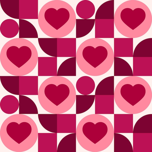 Patrón romántico para envolver tarjetas de papel con formas geométricas y corazones para el Día de San Valentín