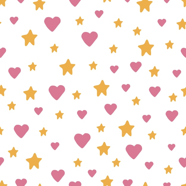 Vector patrón romántico sin fisuras con estrellas y corazones en estilo plano. ilustración de vector, día de san valentín.