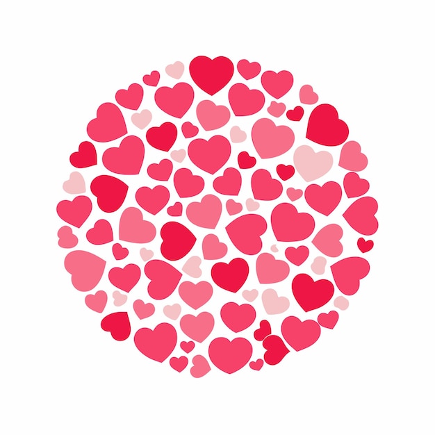 Patrón romántico en forma de círculo de formas de corazón en rojo rosa púrpura y color melocotón 4