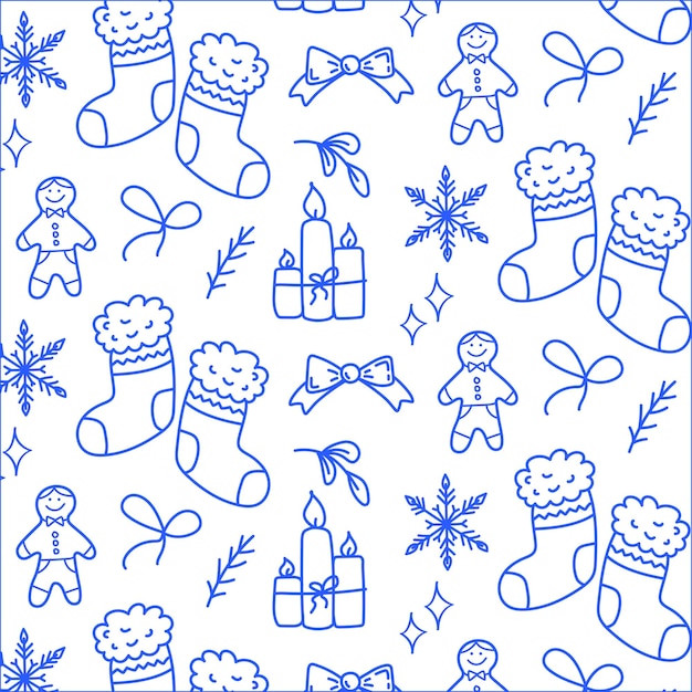 Patrón Ropa de invierno dibujada a mano y elementos de invierno Ornamento sin fin Ilustración vectorial en doodle