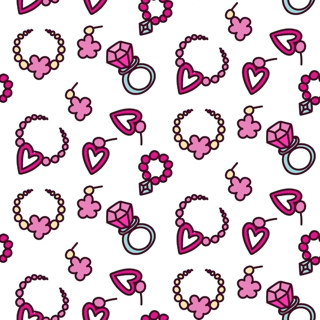 Patrón rosa con adornos decorativos Joyas en estilo rosa Barbiecore Anillos pendientes cuentas pulsera