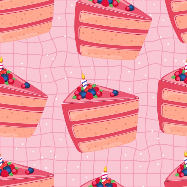 Patrón rosa sin costuras con pastel de cumpleaños