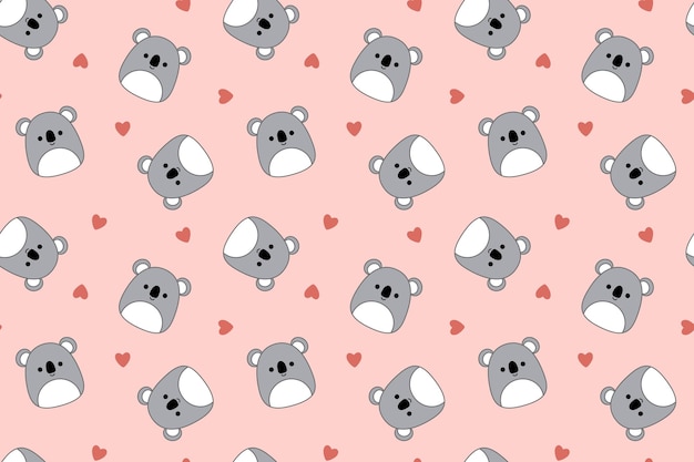 Patrón rosa con koalas y corazones Fondo de malvavisco con koala Kawaii vector Ilustración vectorial aislada EPS 10