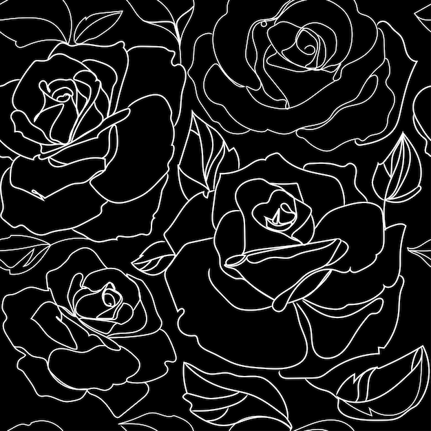 Patrón de rosas de flores sin costuras sobre fondo negro Tela de vector sin costuras con rosas