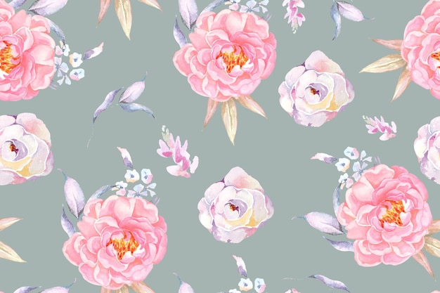 Patrón de rosas y flores florecientes con acuarela para tela y papel tapizFondo botánico