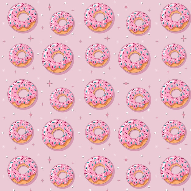 Patrón de rosas retro de rosquilla Diseño sin costuras Ilustración vectorial en estilo retro de dibujos animados de moda