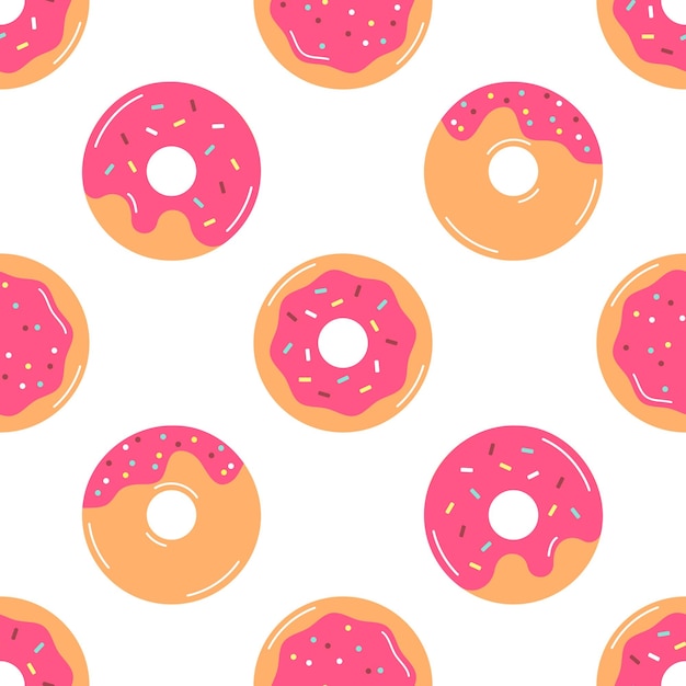 Patrón de rosquilla Varias rosquillas esmaltadas con fondo vectorial sin costuras rosadas