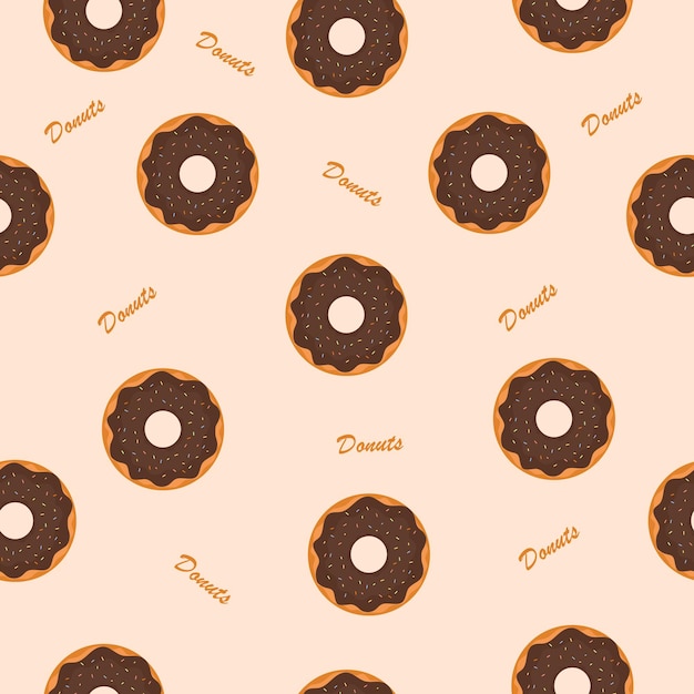 Patrón de rosquillas de chocolate en una linda ilustración vectorial de fondo
