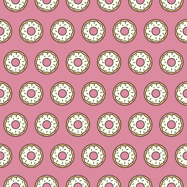 Patrón de rosquillas de dibujos animados dulces Ilustración vectorial de postres de alimentos
