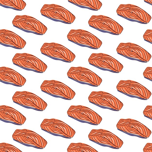 Patrón de salmón sin costuras en estilo plano pieza de alimento de pescado rojo diseño para envoltura textil de papel tapiz